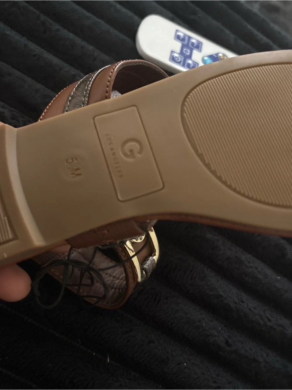 Brown Logo-Accent Women's Slide Sandals with Gold Buckle